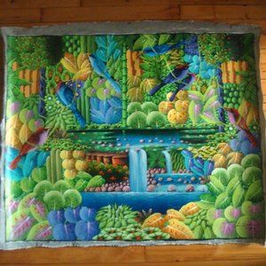 Lily Honson Artist Signed Tropical Bird Waterfall Foliage Original Art Painting